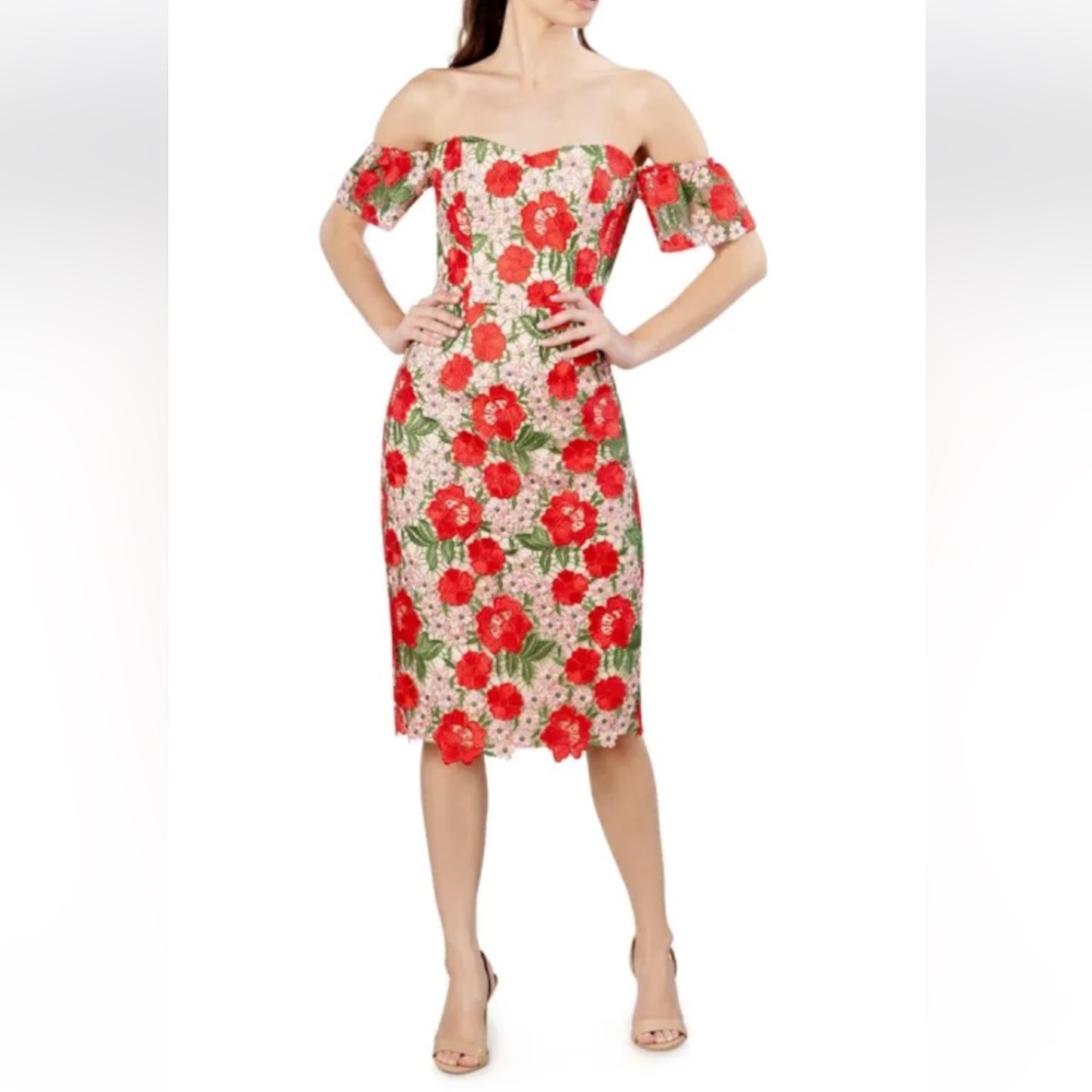 Dress the Population Floral Lace Off-Shoulder Dress